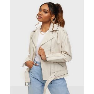 Missguided Cream Off-White Faux Leather Oversized Biker Moto Jacket Size 12